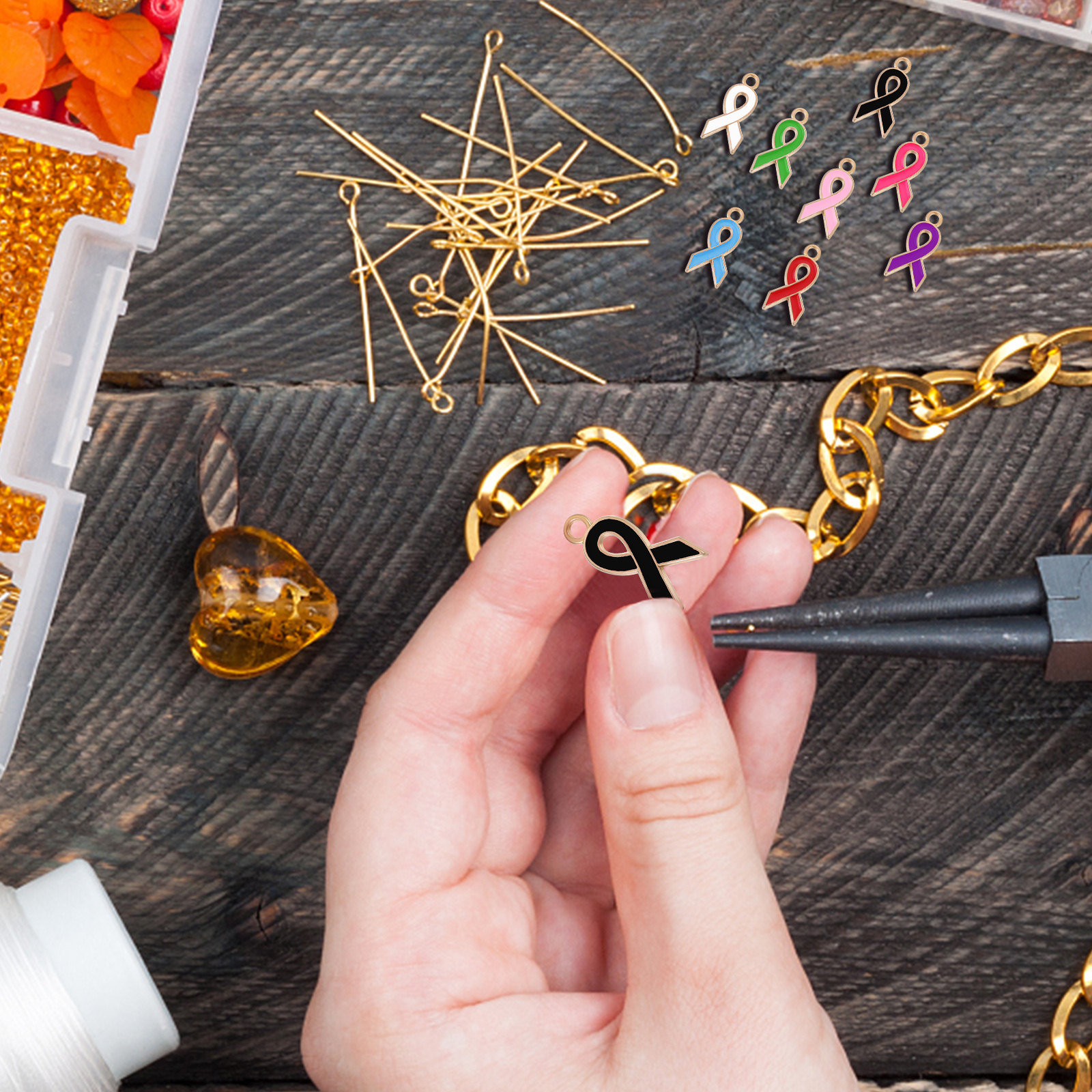 Jewelry Making Event - 40Pcs Ribbon Pendants Charms Dangles Accessories