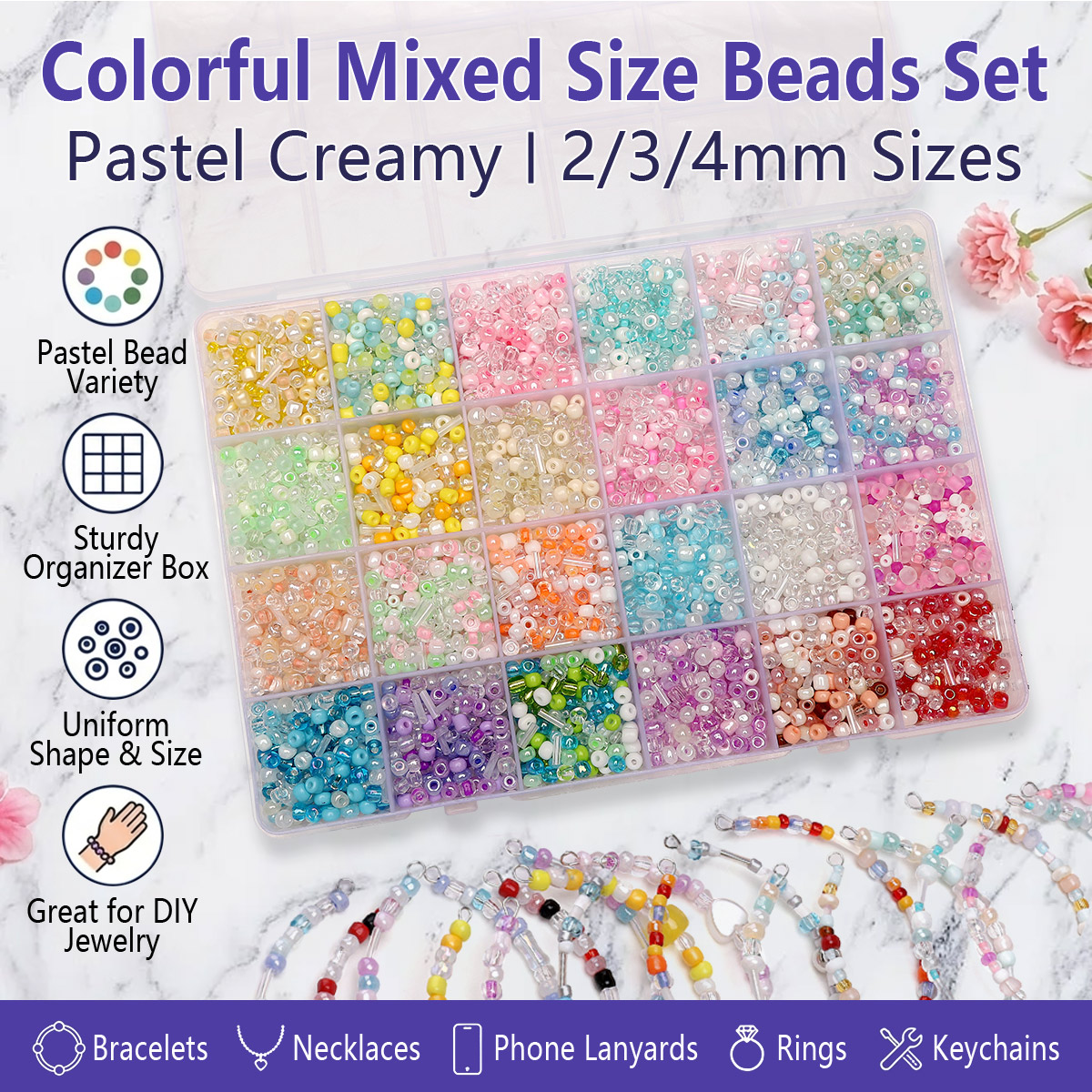 Jewelry Making Degree - 24 Grid Mixed Size Glass Seed