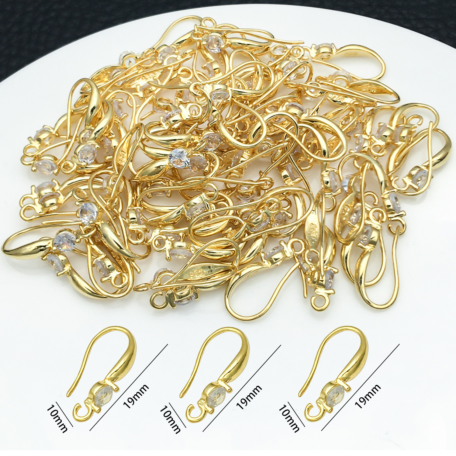 Jewelry Making Brass - 3pcs 10x19mm with Zircon Earring Hooks