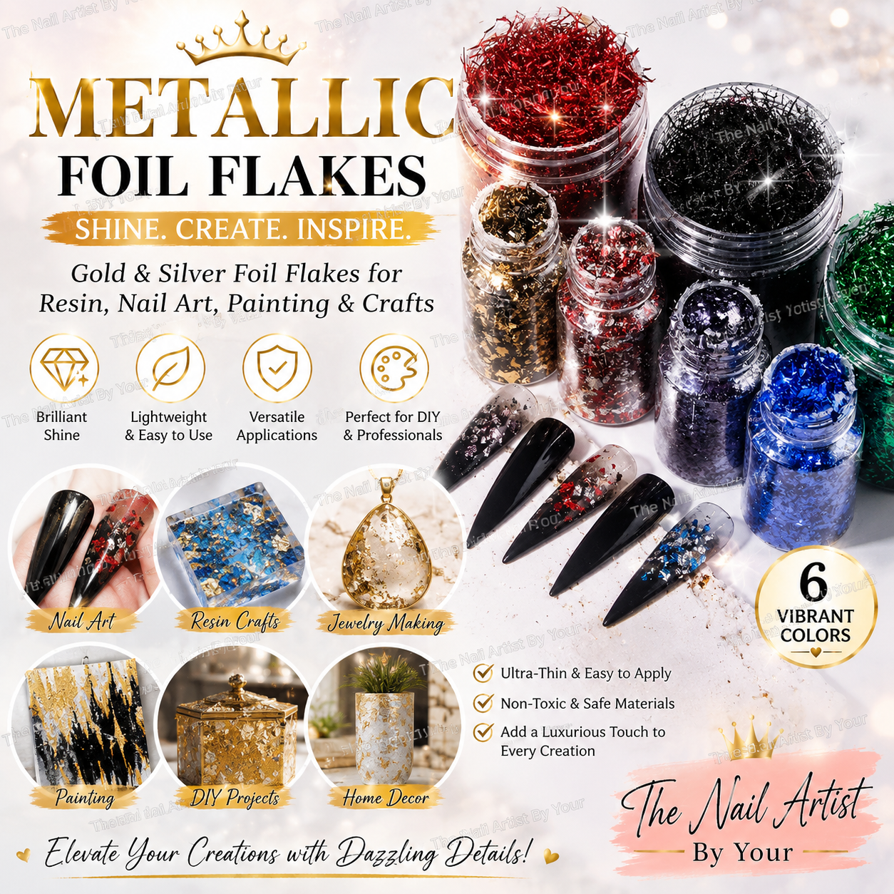 Jewelry Making Event - Metallic Foil Flakes Golden Silvery Foil