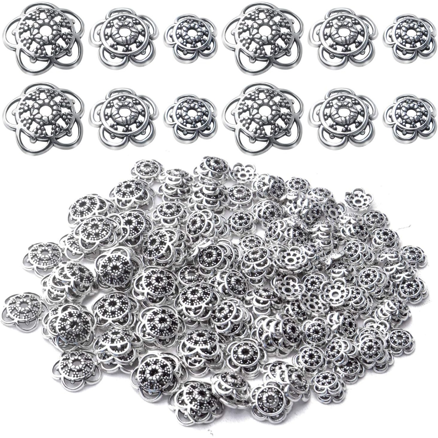 Jewelry Making Bali - 200pcs Flower Bead Caps Alloy Tibetan