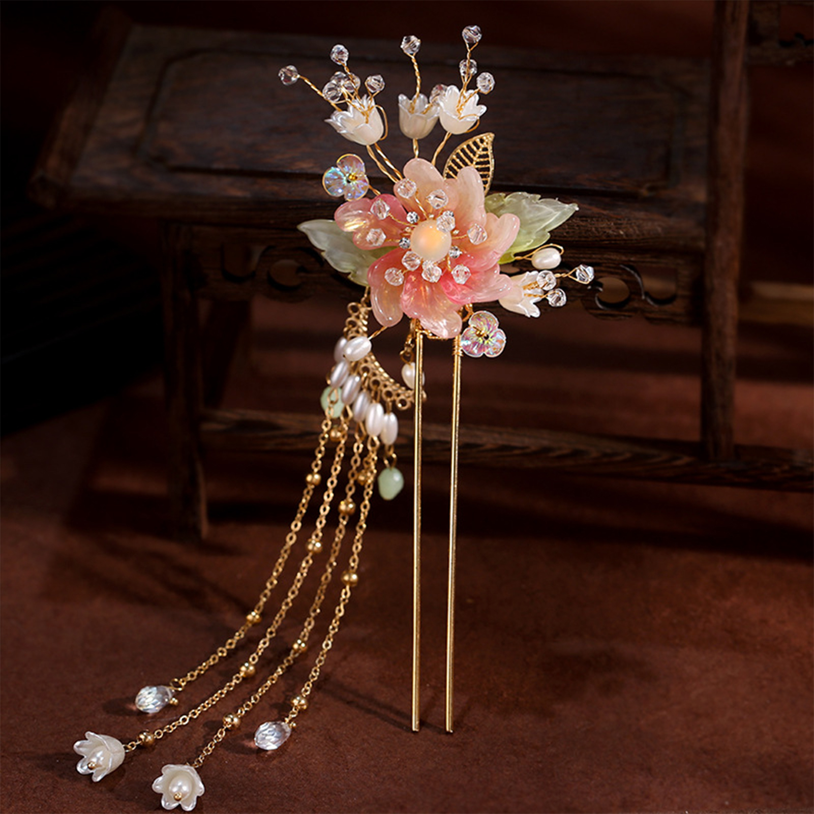 Jewelry Making With Beads - Elegant Pink Flower Hair Pin U