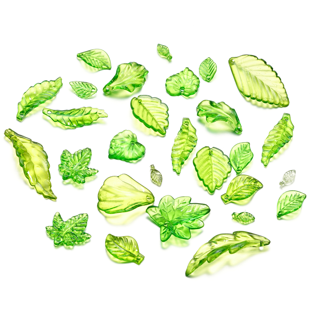 Jewelry Making Event - about 20pcs Green Acrylic Leaf Charms